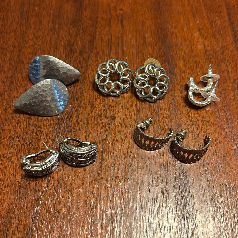 #8 Vintage Earring Lot of 5- Silver Look Studs